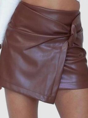 Princess Polly Noelle Brown Faux Leather Wrap Mini Skirt